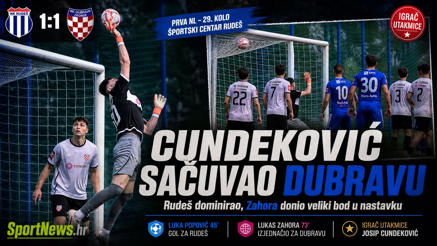 Nakon dva uzastopna poraza Dubrava je osvojila veliki bod u Rudešu. Dijametralno suprotna poluvremena i uzbudljiva završnica ostavile su bez daha. Rudeš ostaje prvi sa relativnom komocijom