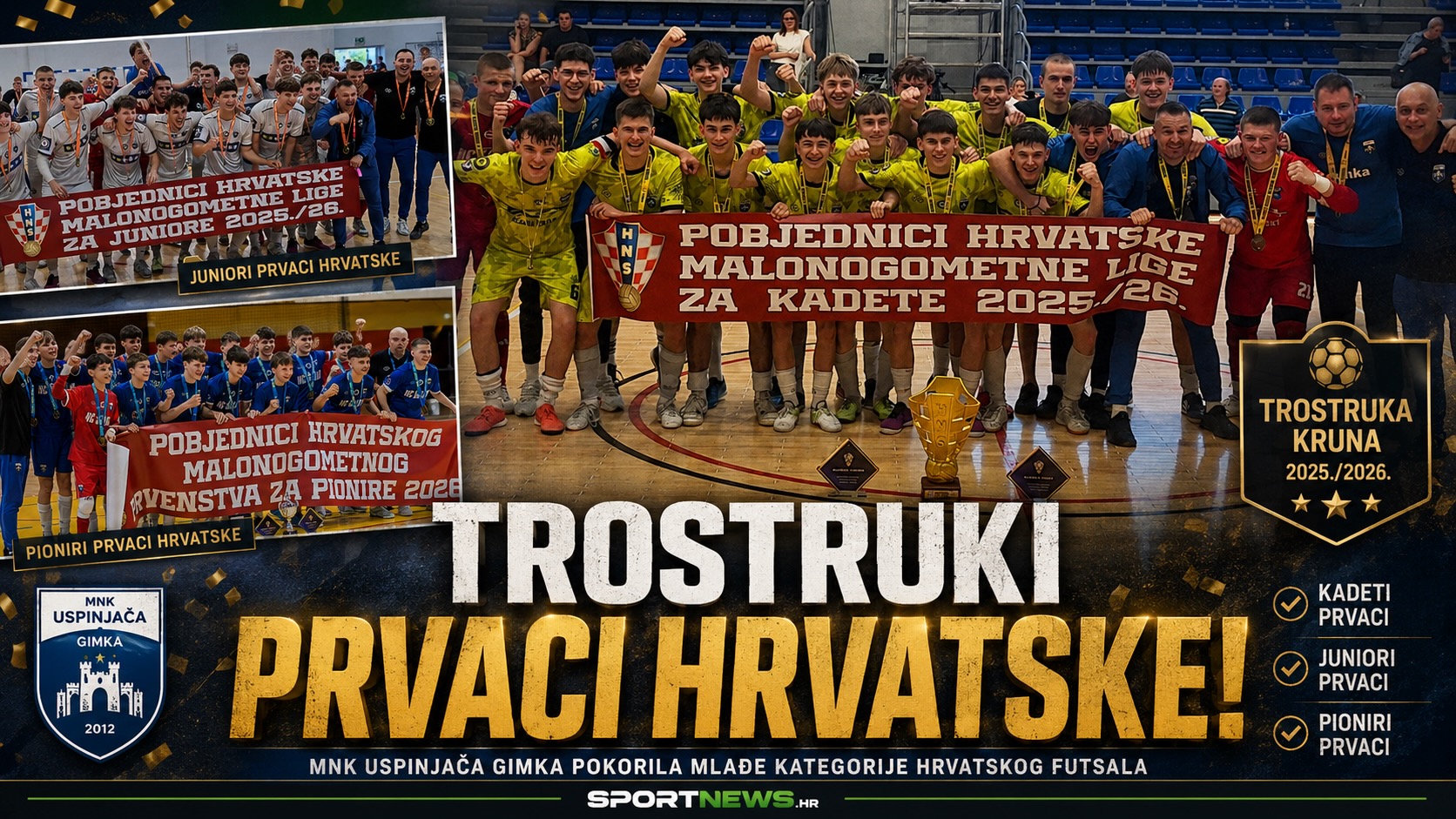MNK Uspinjača Gimka ispisala povijest hrvatskog futsala: tri naslova prvaka u istoj sezoni